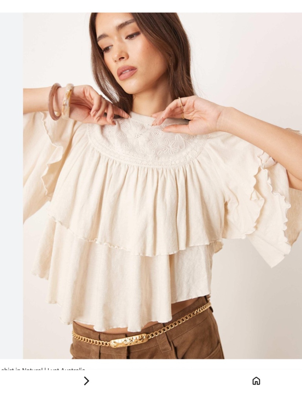 FREE PEOPLE Rose Party Ruffle T-shirt Cream Tiered Coastal Cowgirl Boho Medium